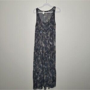 La Blanca gray blue snake skin print semi-sheer tiered maxi swim cover dress L